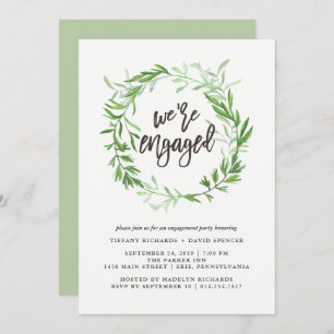 Grünes botanisches Blätterwreath-Verlobungs-Party Einladung