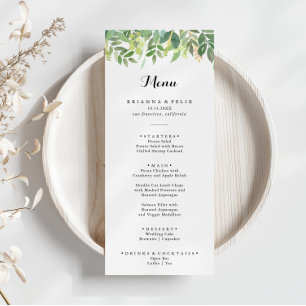 Grünes botanisches Foliage Calligrafy Dinner Menükarte