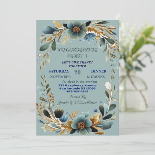 Grünes botanisches Folklore Herbstfest Erntedank Einladung (Stehend Vorderseite)