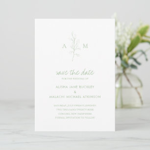Grünes botanisches Foto mit sauberem Sage Elegante Save The Date
