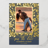 Grünes botanisches Foto Save the Date Folieneinladung (Vorderseite)