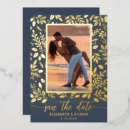 Grünes botanisches Foto Save the Date Folieneinladung (Vorderseite/Rückseite)