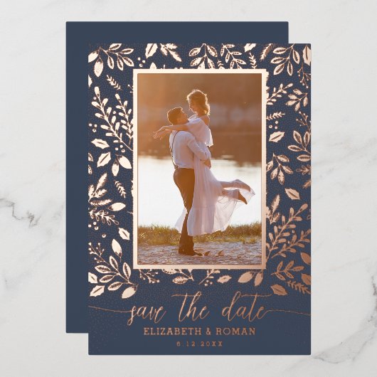 Grünes botanisches Foto Save the Date Folieneinladung (Vorderseite/Rückseite)