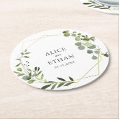 Grünes Botanisches Hochzeitspapier Runder Pappuntersetzer (Angewinkelt)