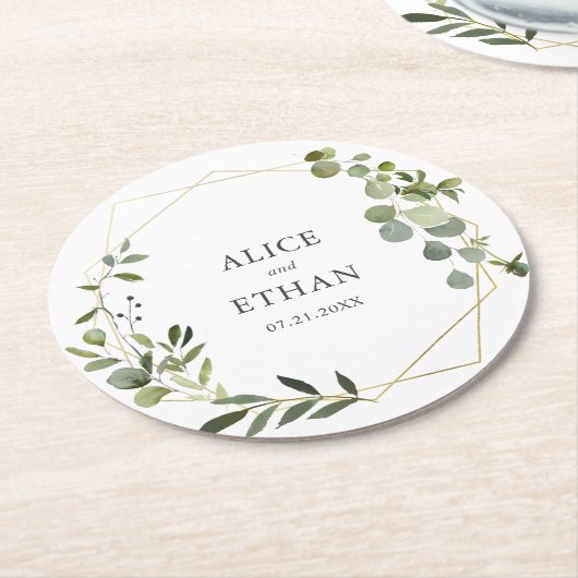 Grünes Botanisches Hochzeitspapier Runder Pappuntersetzer (Angewinkelt)