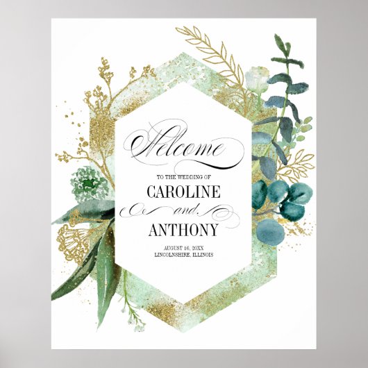 Grünes botanisches Hochzeitssymbol Poster (Vorne)