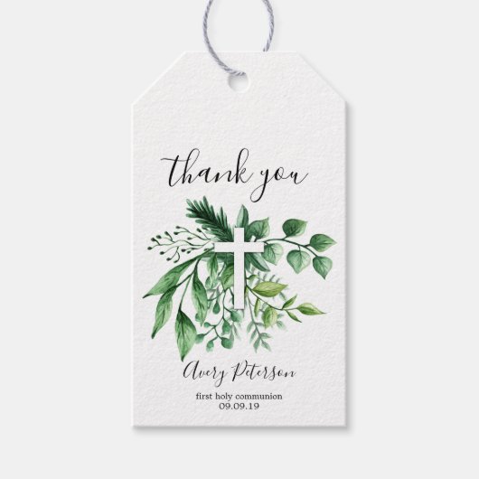 Grünes botanisches Kreuz Erste Heilige Kommune Geschenkanhänger (Vorderseite)