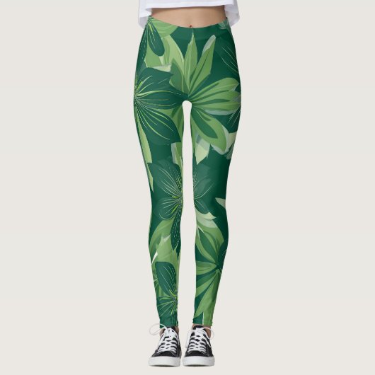 Grünes botanisches Leaf-Leggings Leggings (Vorderseite)