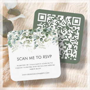 Grünes botanisches RSVP QR Code für Hochzeiten Begleitkarte