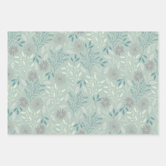 Grünes botanisches Umschlagpapier - Flachblatt-Set Geschenkpapier Set (Vorderseite)