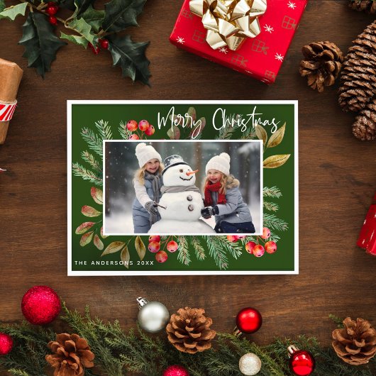 Grünes botanisches Weihnachtsfest-Foto Feiertagskarte