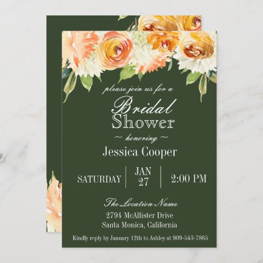 Grünes Brautparty des Blumenwaldes Einladung (Vorne/Hinten)