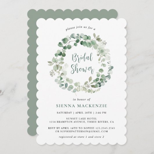 Grünes Brautparty Einladung (Vorne/Hinten)