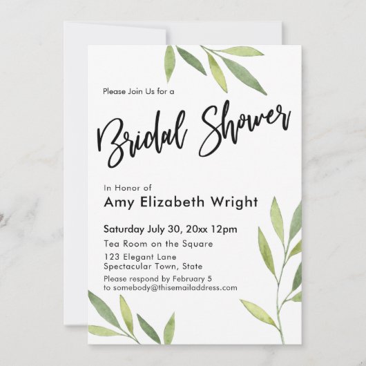Grünes Brautparty Einladung (Vorderseite)