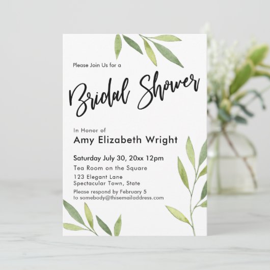 Grünes Brautparty Einladung (Stehend Vorderseite)