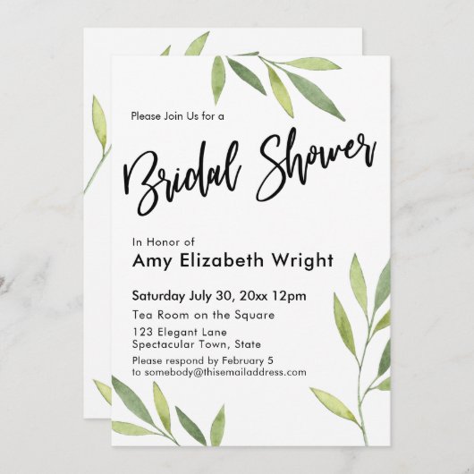 Grünes Brautparty Einladung (Vorne/Hinten)