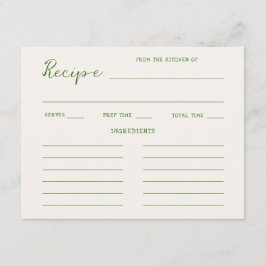 Grünes Brautparty-Rezept Begleitkarte