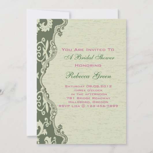 Grünes Brautparty Tee Party Einladung (Rückseite)
