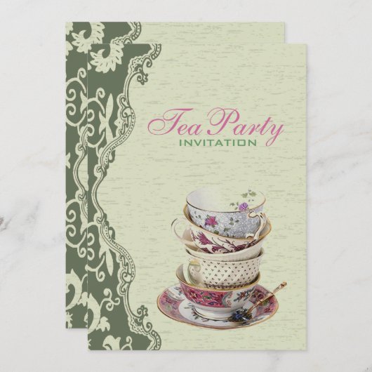 Grünes Brautparty Tee Party Einladung (Vorne/Hinten)