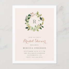 Grünes Brautparty Wasserfarbe Kraut Weiß Einladungspostkarte