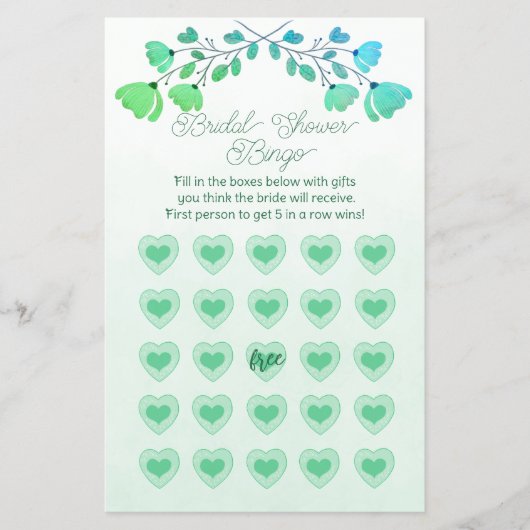 Grünes Brautparty Wasserfarben Bingo Flyer (Vorne)