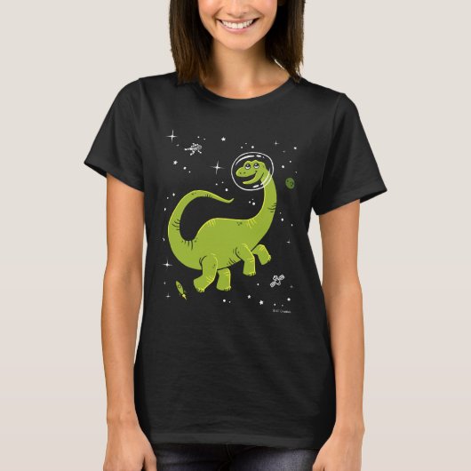 Grünes Brontosaurus Dinos im Weltraum T-Shirt (Vorderseite)