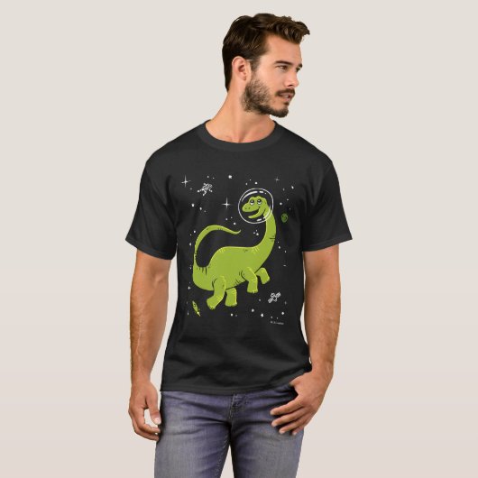 Grünes Brontosaurus Dinos im Weltraum T-Shirt (Vorne ganz)