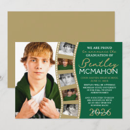Grünes & Bronze Foto Filmstrip Grad Bekanntgabe Einladung