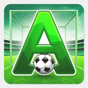⚽ Grünes Buchstabe A Fußball-Logo-Stadion-Tor-Spor Quadratischer Aufkleber