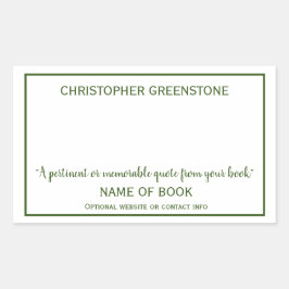 Grünes Buchzeichen der Autor-Unterschrift Rechteckiger Aufkleber