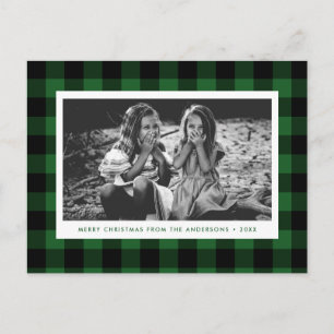 Grünes Buffalo Karierter Single Foto Weihnachten Postkarte