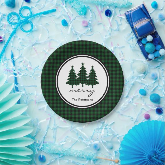 Grünes Buffalo Karo Pine Trees Personalisiert Pape Pappteller (Party)