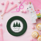 Grünes Buffalo Karo Pine Trees Personalisiert Pape Pappteller (Party)