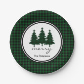 Grünes Buffalo Karo Pine Trees Personalisiert Pape Pappteller (Vorderseite)