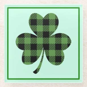 Grünes Büffel-Kariert Shamrock Kleeblatt Design-61 Glasuntersetzer