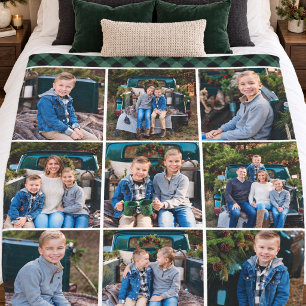 Grünes Büffel-Karo-Fotocollage Fleecedecke