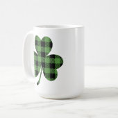 Grünes Büffel-Karomuster Shamrock Kleeblatt Design Kaffeetasse (Vorderseite Links)