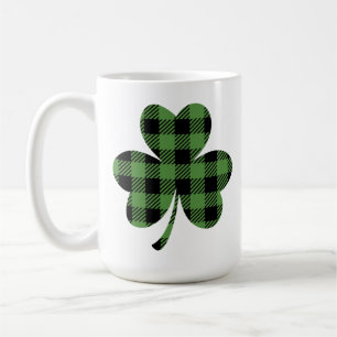 Grünes Büffel-Karomuster Shamrock Kleeblatt Design Kaffeetasse