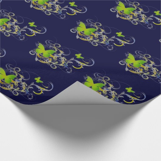 Grünes Butterflys Geschenkpapier (Ecke)