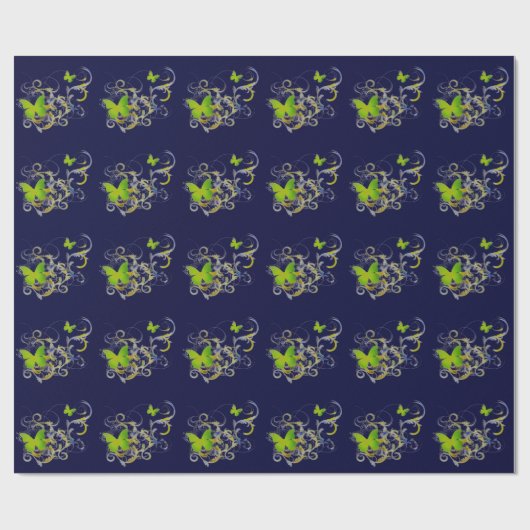Grünes Butterflys Geschenkpapier (Flach)