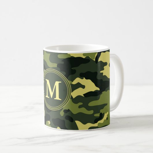 Grünes Camouflage-Muster Initialmonogramm Kaffeetasse (VorderseiteRechts)
