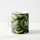Grünes Camouflage-Muster Initialmonogramm Kaffeetasse (Vorderseite Links)