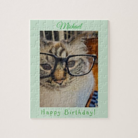 Grünes CAT Originalfoto GEBURTSTAG Name Puzzle (Vertikal)