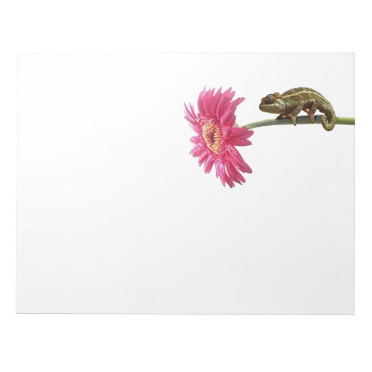 Grünes Chamäleon auf rosa Blume Notizblock (Vorderseite)