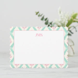 Grünes Chic Muster Monogramm Schreibwaren Mitteilungskarte
