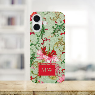 Grünes chinesisches Blumen-Initialen-Logo iPhone 16 Hülle