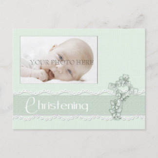Grünes Christening Foto Postcard Einladungspostkarte