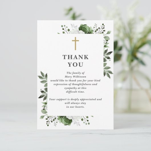 Grünes Christliches Foto zur Beerdigung des Lebens Dankeskarte (Stehend Vorderseite)