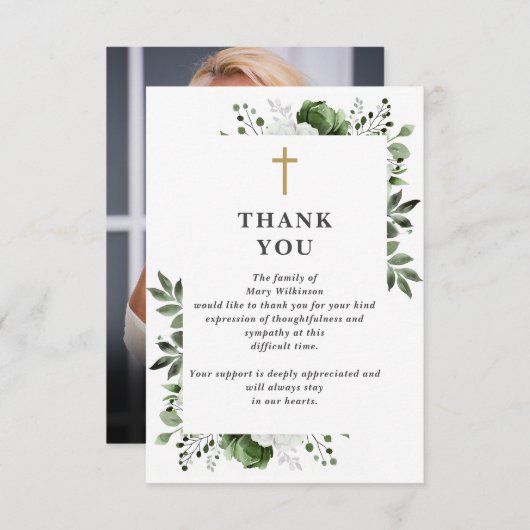 Grünes Christliches Foto zur Beerdigung des Lebens Dankeskarte (Vorne/Hinten)