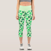 Grünes Clover Kleeblatt Leaf Muster Elegant Capri Leggings (Vorderseite)